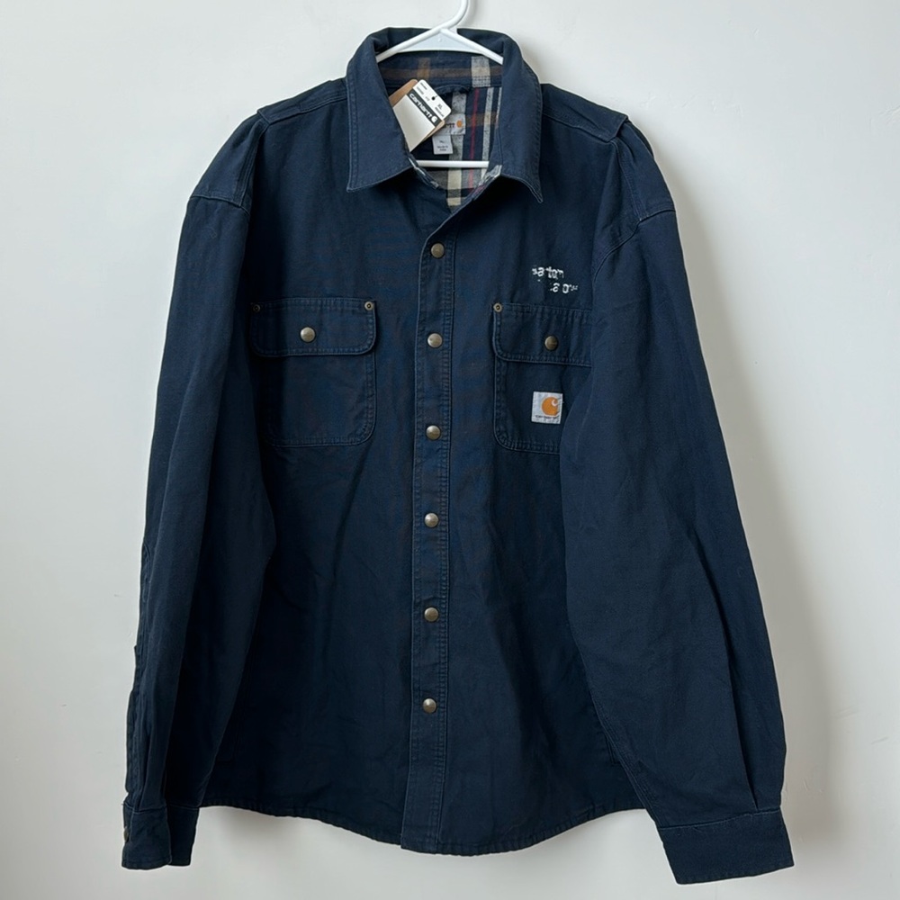 Carhartt Navy Blue Shirt Jacket Men’s Workwear Overshirt Plaid Lined